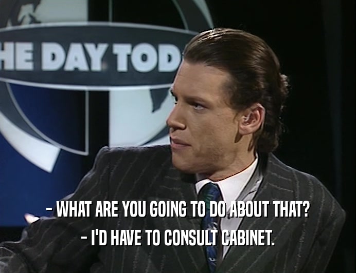 - WHAT ARE YOU GOING TO DO ABOUT THAT? - I'D HAVE TO CONSULT CABINET. 