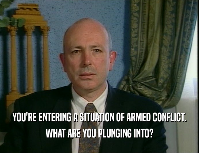YOU'RE ENTERING A SITUATION OF ARMED CONFLICT.
 WHAT ARE YOU PLUNGING INTO?
 