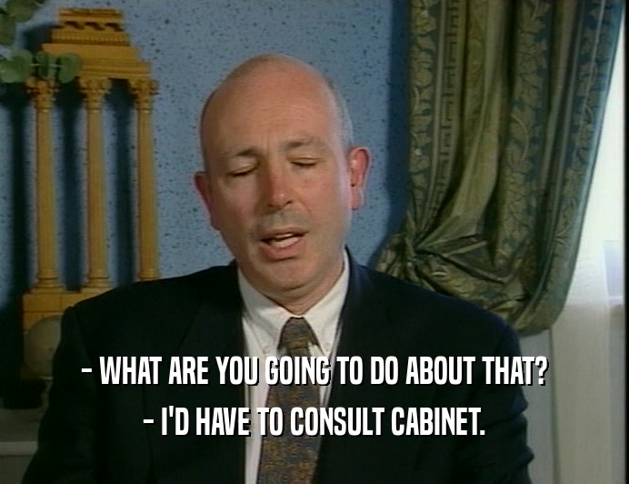 - WHAT ARE YOU GOING TO DO ABOUT THAT? - I'D HAVE TO CONSULT CABINET. 