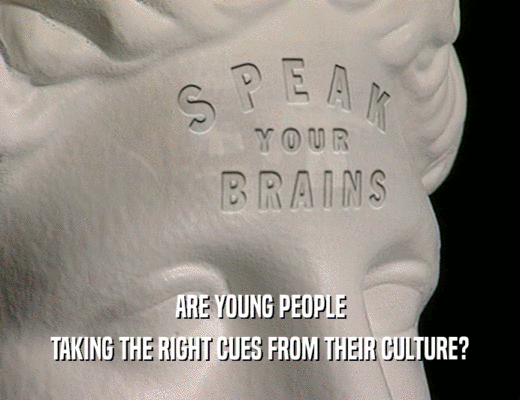 ARE YOUNG PEOPLE
 TAKING THE RIGHT CUES FROM THEIR CULTURE?
 