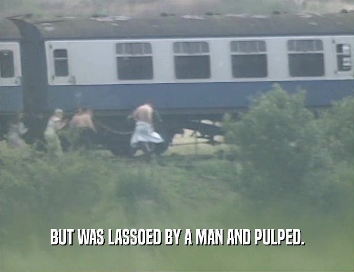BUT WAS LASSOED BY A MAN AND PULPED.  