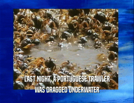 LAST NIGHT, A PORTUGUESE TRAWLER
 WAS DRAGGED UNDERWATER
 