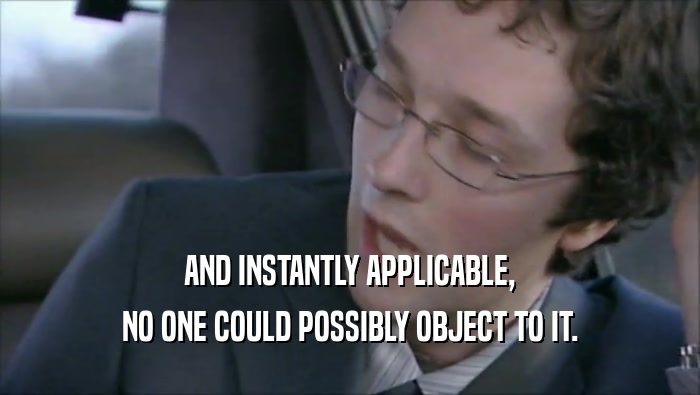 AND INSTANTLY APPLICABLE, NO ONE COULD POSSIBLY OBJECT TO IT. 