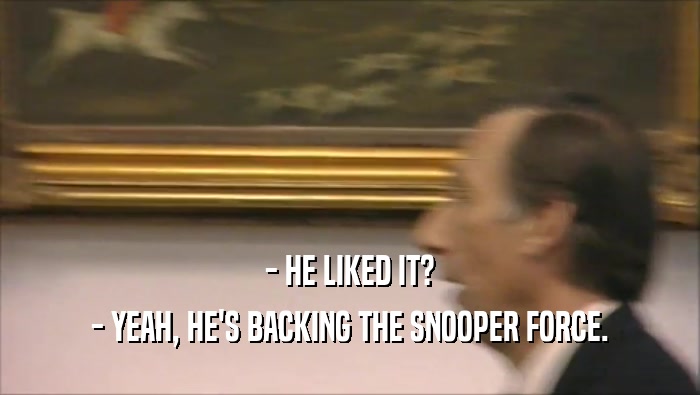 - HE LIKED IT? - YEAH, HE'S BACKING THE SNOOPER FORCE. 