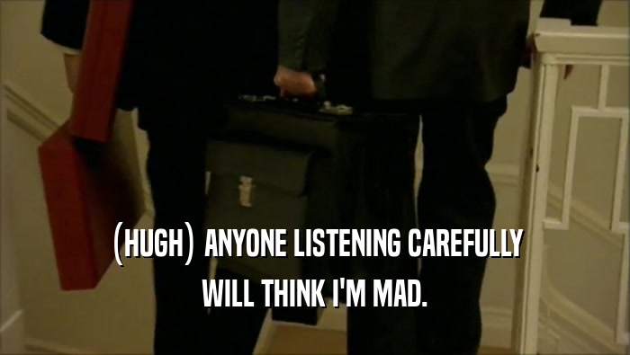 (HUGH) ANYONE LISTENING CAREFULLY WILL THINK I'M MAD. 