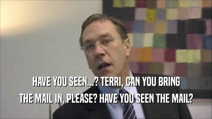 HAVE YOU SEEN...? TERRI, CAN YOU BRING THE MAIL IN, PLEASE? HAVE YOU SEEN THE MAIL? 