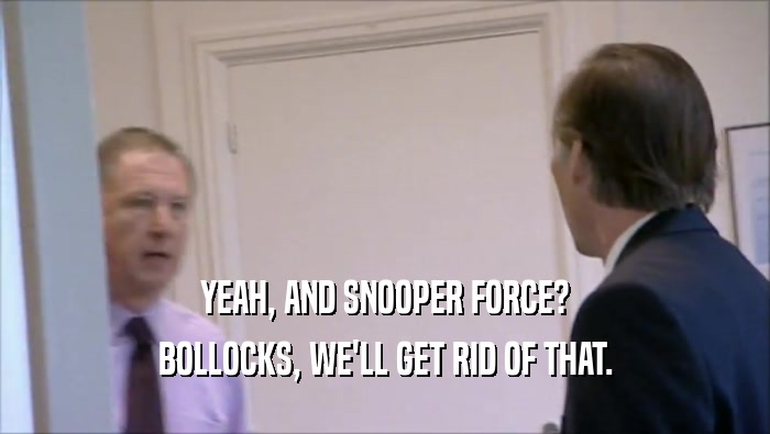 YEAH, AND SNOOPER FORCE? BOLLOCKS, WE'LL GET RID OF THAT. 
