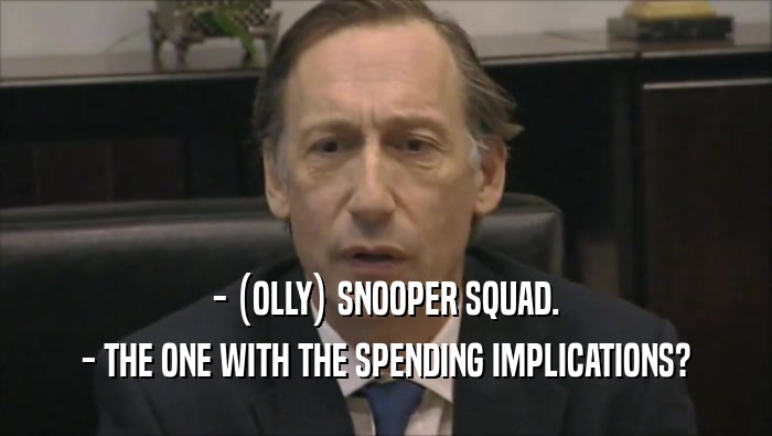 - (OLLY) SNOOPER SQUAD. - THE ONE WITH THE SPENDING IMPLICATIONS? 