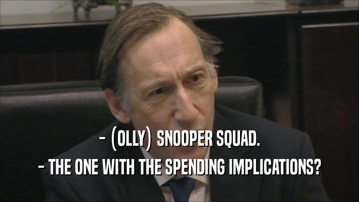 - (OLLY) SNOOPER SQUAD. - THE ONE WITH THE SPENDING IMPLICATIONS? 