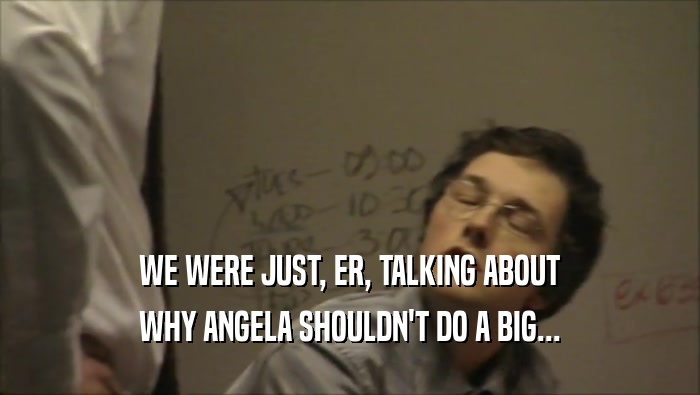 WE WERE JUST, ER, TALKING ABOUT
 WHY ANGELA SHOULDN'T DO A BIG...
 