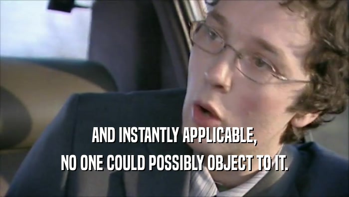 AND INSTANTLY APPLICABLE, NO ONE COULD POSSIBLY OBJECT TO IT. 