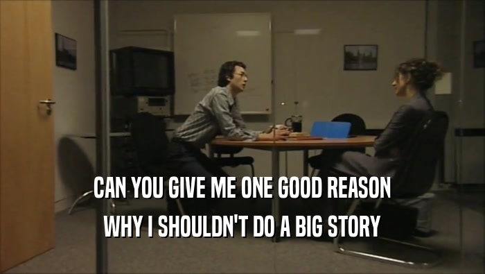 CAN YOU GIVE ME ONE GOOD REASON WHY I SHOULDN'T DO A BIG STORY 
