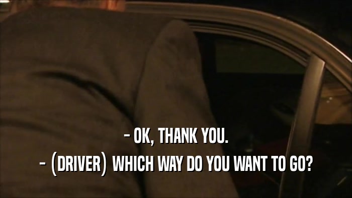 - OK, THANK YOU. - (DRIVER) WHICH WAY DO YOU WANT TO GO? - (DRIVER) WHICH WAY DO YOU WANT TO GO?