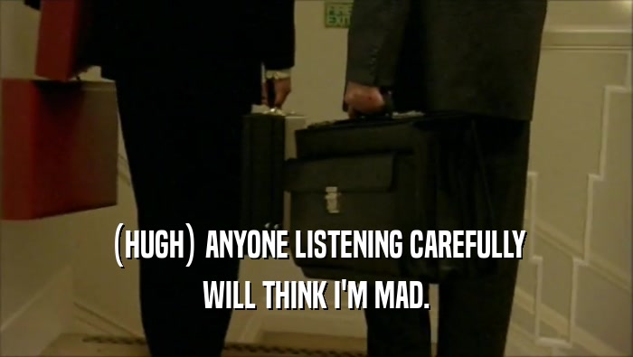 (HUGH) ANYONE LISTENING CAREFULLY WILL THINK I'M MAD. 