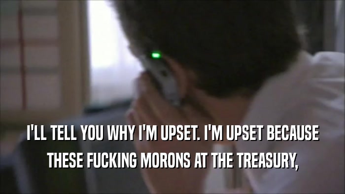 I'LL TELL YOU WHY I'M UPSET. I'M UPSET BECAUSE THESE FUCKING MORONS AT THE TREASURY, 