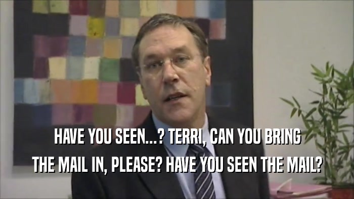 HAVE YOU SEEN...? TERRI, CAN YOU BRING THE MAIL IN, PLEASE? HAVE YOU SEEN THE MAIL? 