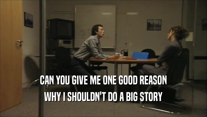 CAN YOU GIVE ME ONE GOOD REASON WHY I SHOULDN'T DO A BIG STORY 