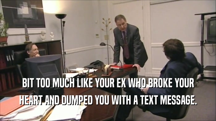 BIT TOO MUCH LIKE YOUR EX WHO BROKE YOUR HEART AND DUMPED YOU WITH A TEXT MESSAGE. 