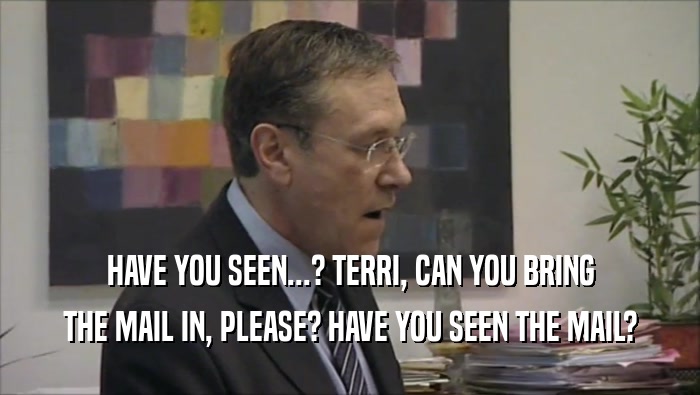 HAVE YOU SEEN...? TERRI, CAN YOU BRING THE MAIL IN, PLEASE? HAVE YOU SEEN THE MAIL? 