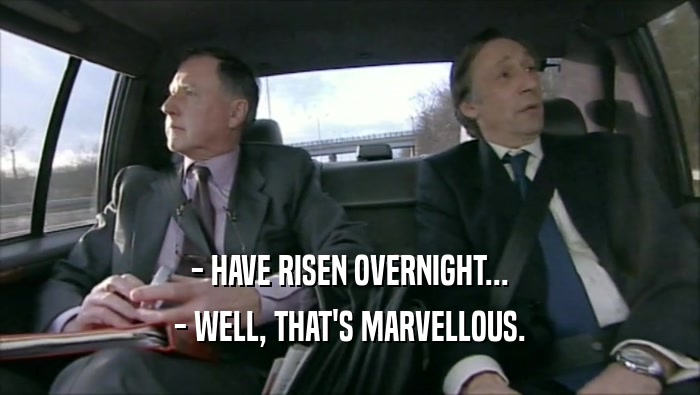 - HAVE RISEN OVERNIGHT...
 - WELL, THAT'S MARVELLOUS.
 