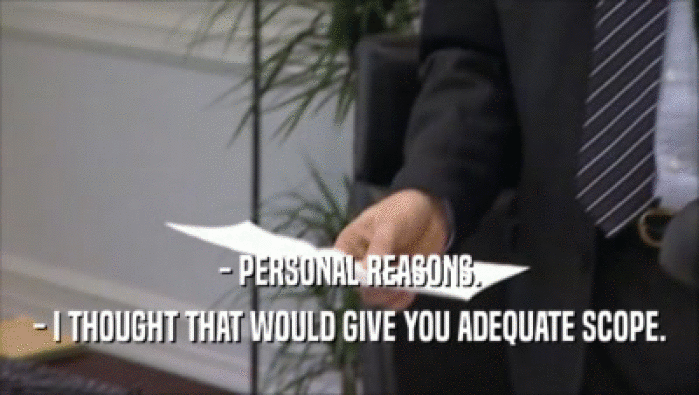 - PERSONAL REASONS. - I THOUGHT THAT WOULD GIVE YOU ADEQUATE SCOPE. 