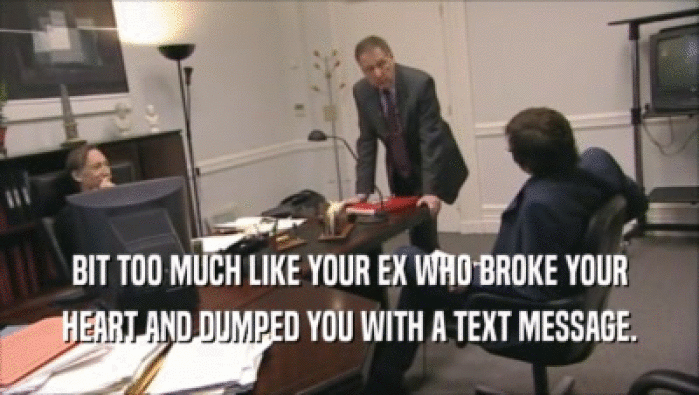 BIT TOO MUCH LIKE YOUR EX WHO BROKE YOUR HEART AND DUMPED YOU WITH A TEXT MESSAGE. 