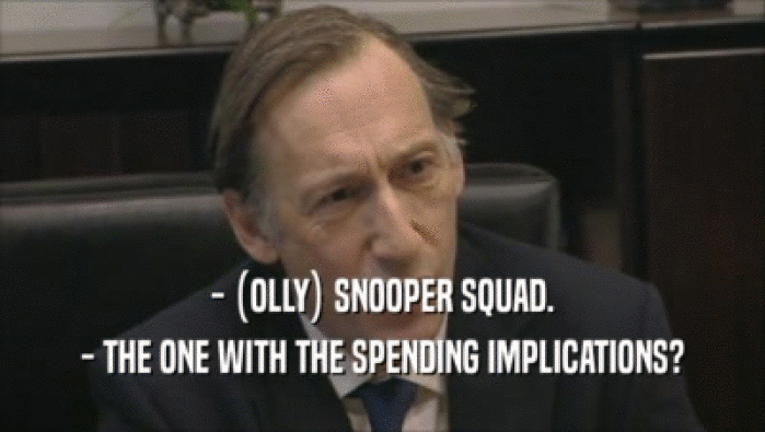 - (OLLY) SNOOPER SQUAD. - THE ONE WITH THE SPENDING IMPLICATIONS? 