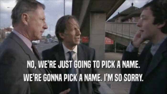 NO, WE'RE JUST GOING TO PICK A NAME. WE'RE GONNA PICK A NAME. I'M SO SORRY. 