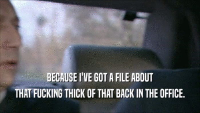 BECAUSE I'VE GOT A FILE ABOUT THAT FUCKING THICK OF THAT BACK IN THE OFFICE. 