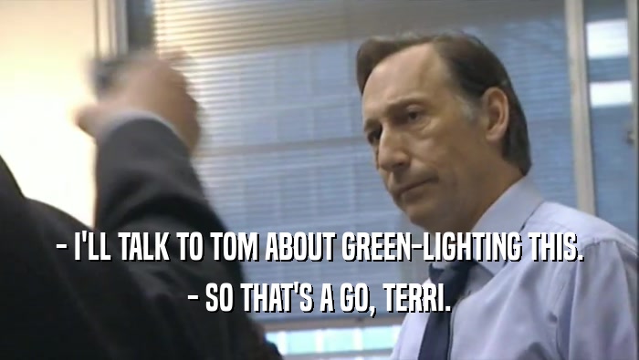 - I'LL TALK TO TOM ABOUT GREEN-LIGHTING THIS. - SO THAT'S A GO, TERRI. 