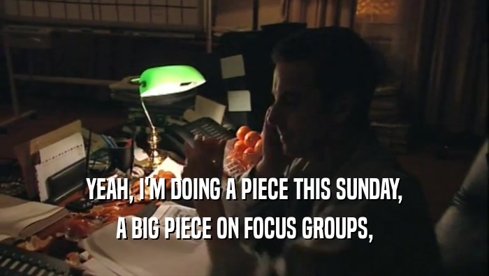 YEAH, I'M DOING A PIECE THIS SUNDAY, A BIG PIECE ON FOCUS GROUPS, 
