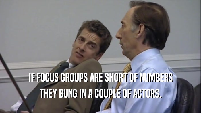 IF FOCUS GROUPS ARE SHORT OF NUMBERS THEY BUNG IN A COUPLE OF ACTORS. 
