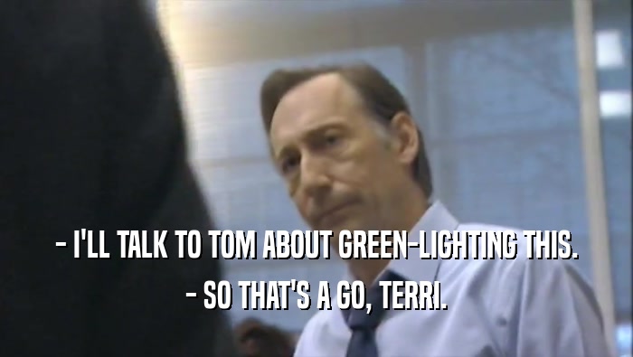 - I'LL TALK TO TOM ABOUT GREEN-LIGHTING THIS. - SO THAT'S A GO, TERRI. 