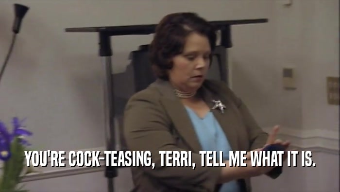 YOU'RE COCK-TEASING, TERRI, TELL ME WHAT IT IS.
  