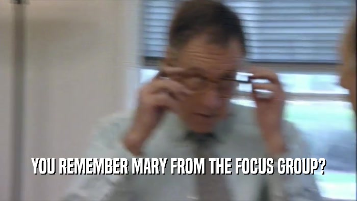 YOU REMEMBER MARY FROM THE FOCUS GROUP?
  