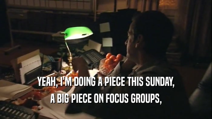 YEAH, I'M DOING A PIECE THIS SUNDAY, A BIG PIECE ON FOCUS GROUPS, 