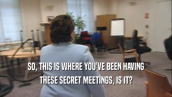 SO, THIS IS WHERE YOU'VE BEEN HAVING THESE SECRET MEETINGS, IS IT? 