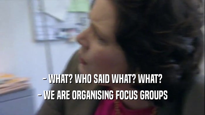 - WHAT? WHO SAID WHAT? WHAT?
 - WE ARE ORGANISING FOCUS GROUPS
 