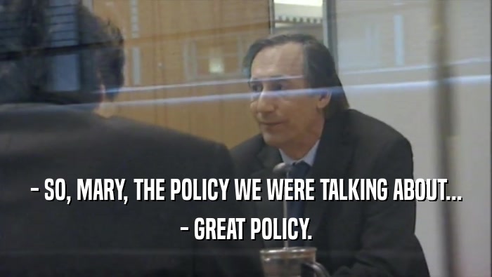 - SO, MARY, THE POLICY WE WERE TALKING ABOUT... - GREAT POLICY. 