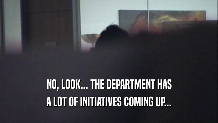 NO, LOOK... THE DEPARTMENT HAS A LOT OF INITIATIVES COMING UP... 