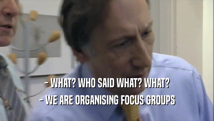 - WHAT? WHO SAID WHAT? WHAT?
 - WE ARE ORGANISING FOCUS GROUPS
 