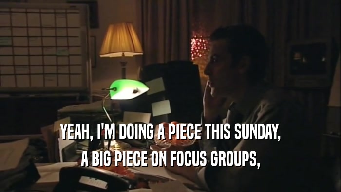 YEAH, I'M DOING A PIECE THIS SUNDAY, A BIG PIECE ON FOCUS GROUPS, 