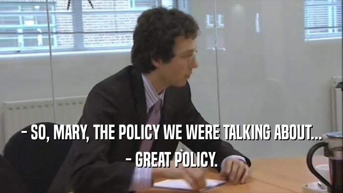 - SO, MARY, THE POLICY WE WERE TALKING ABOUT... - GREAT POLICY. 
