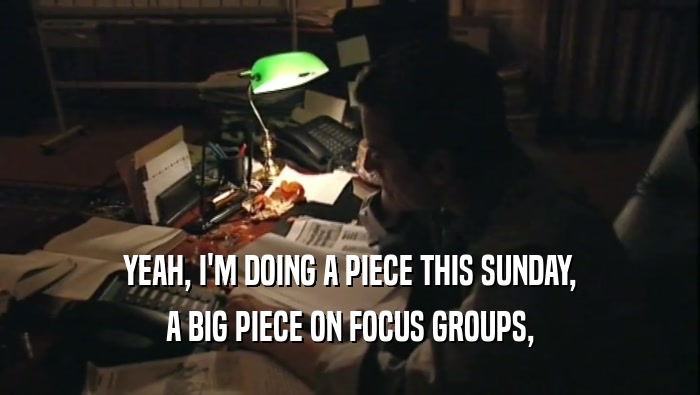 YEAH, I'M DOING A PIECE THIS SUNDAY, A BIG PIECE ON FOCUS GROUPS, 