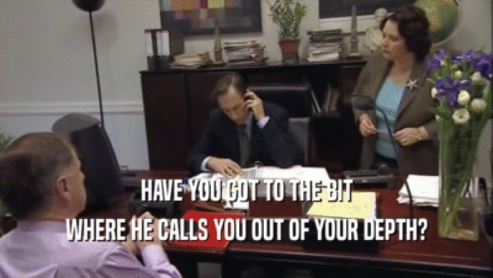 HAVE YOU GOT TO THE BIT WHERE HE CALLS YOU OUT OF YOUR DEPTH? 