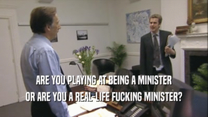 ARE YOU PLAYING AT BEING A MINISTER OR ARE YOU A REAL-LIFE FUCKING MINISTER? 