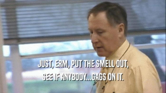 JUST, ERM, PUT THE SMELL OUT, SEE IF ANYBODY...GAGS ON IT. 