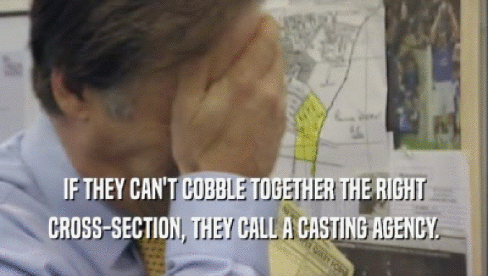 IF THEY CAN'T COBBLE TOGETHER THE RIGHT CROSS-SECTION, THEY CALL A CASTING AGENCY. 