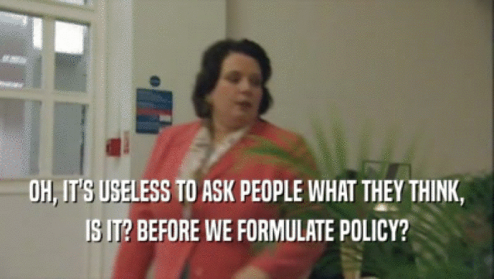 OH, IT'S USELESS TO ASK PEOPLE WHAT THEY THINK, IS IT? BEFORE WE FORMULATE POLICY? 