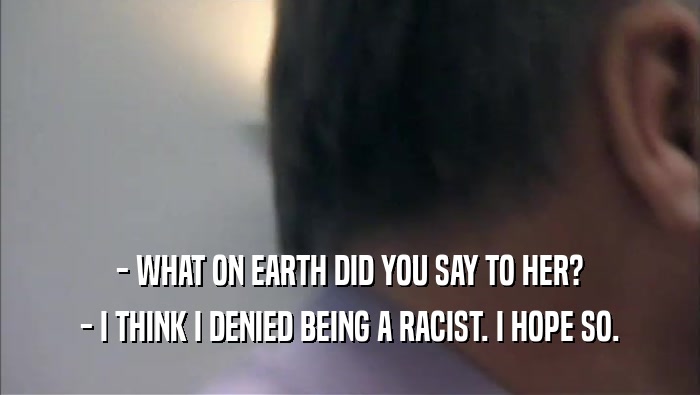 - WHAT ON EARTH DID YOU SAY TO HER? - I THINK I DENIED BEING A RACIST. I HOPE SO. 
